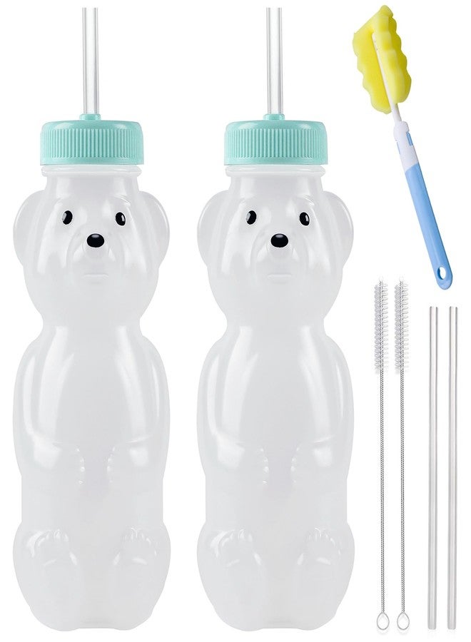 Mootikar Honey Bear Straw Cups, Juice Bear Bottle Drinking Cup Long Straws with 4 Flexible Straws & Cleaning Tools, 8-Ounce Therapy Sippy Bottles for Speech and Feeding Training, Food-Grade & BPA Free 2 Pack - Image 1